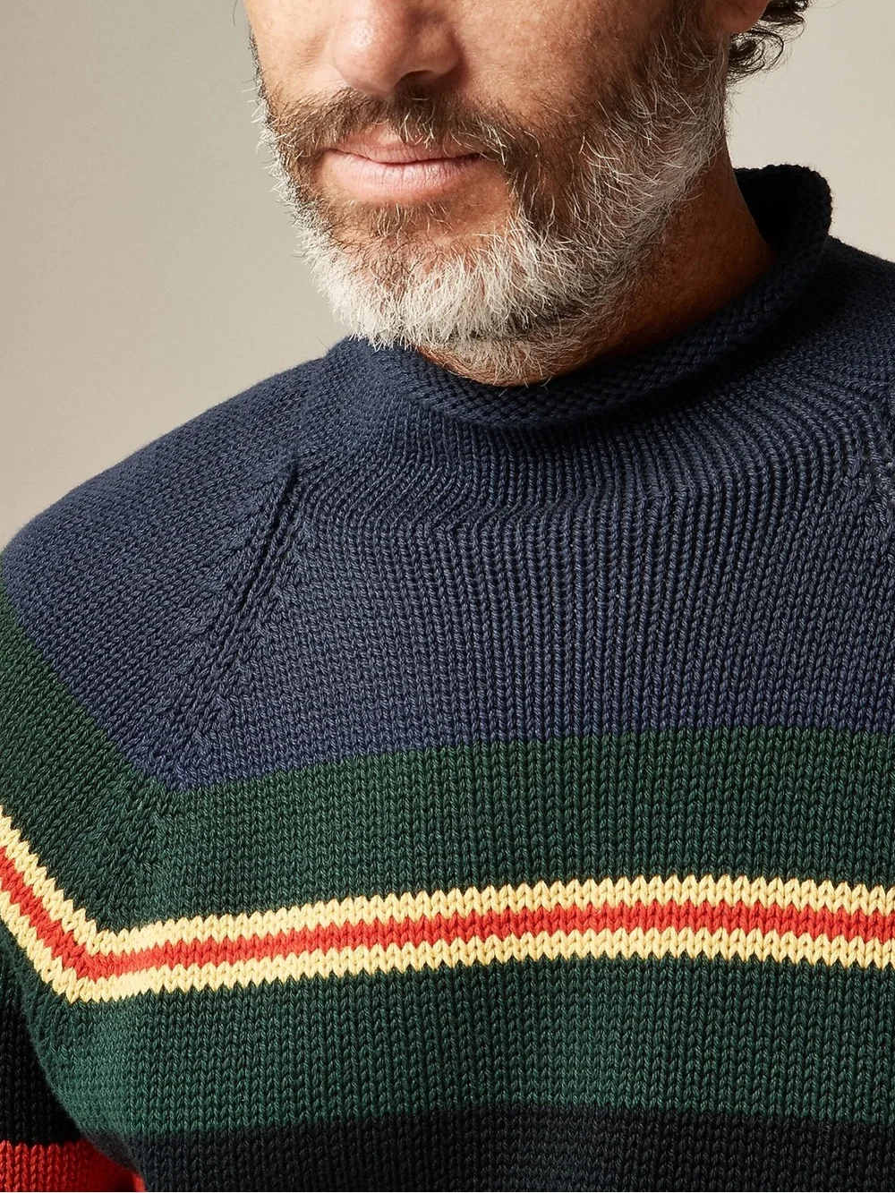 J.Crew Size L 1988 Rollneck™ Sweater in Cotton Rugby Stripe Navy Multi